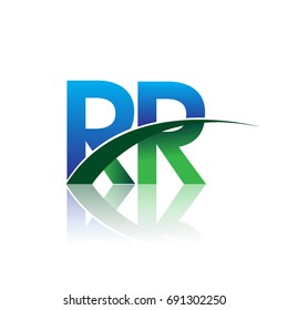 initial letter RR logotype company name colored blue and green swoosh design. vector logo for business and company identity.
