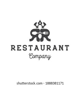 Initial Letter RR with Spoon Fork and Wine for Restaurant logo design