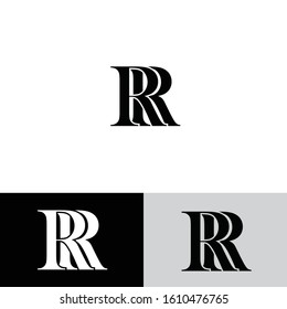 Initial letter rr uppercase modern logo design template elements. Black, and white letter Isolated on white, black and grey background. Suitable for business, consulting group company.