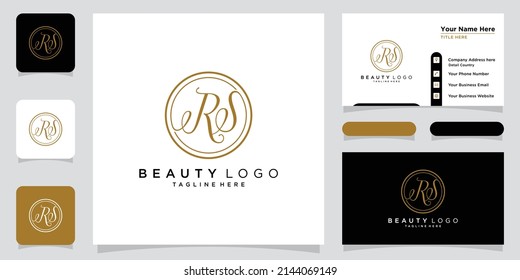 Initial letter RS beautiful handwriting logo vector template with business card design