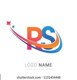 initial letter RS logotype company name colored orange, red and blue swoosh star design. vector logo for business and company identity.