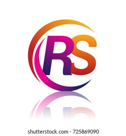 initial letter RS logotype company name orange and magenta color on circle and swoosh design. vector logo for business and company identity.