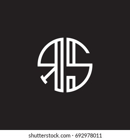 Initial letter RS, minimalist line art monogram circle shape logo, white color on black background