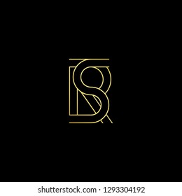 Initial letter RS SR minimal monogram art logo, gold color on black background.