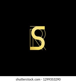 Initial letter RS SR minimal monogram art logo, gold color on black background.