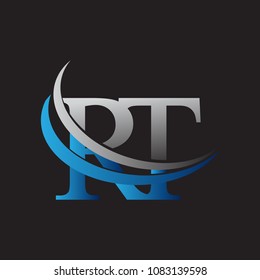 initial letter RT logotype company name colored blue and grey swoosh design. vector logo for business and company identity.