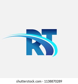 initial letter RT logotype company name colored blue and swoosh design. vector logo for business and company identity.
