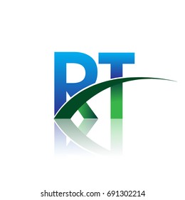 initial letter RT logotype company name colored blue and green swoosh design. vector logo for business and company identity.
