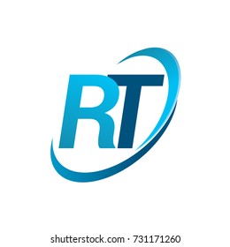 initial letter RT logotype company name colored blue swoosh design concept. vector logo for business and company identity.