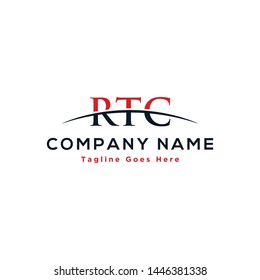 Initial letter RTC, overlapping movement swoosh horizon logo company design inspiration in red and dark blue color vector