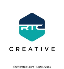 Initial letter RTC, overlapping movement swoosh horizon logo company design inspiration in red and dark blue color vector