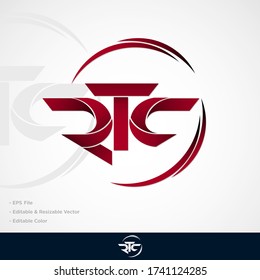 Initial letter RTC, overlapping movement swoosh horizon logo company design inspiration in red color vector, 