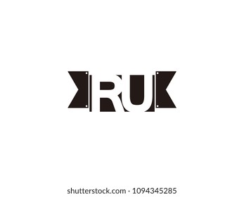 Initial letter ru black ribbon logo design