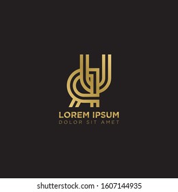 Initial Letter RU linked uppercase overlap modern gold logo vector design template. Suitable for business, consulting group company.