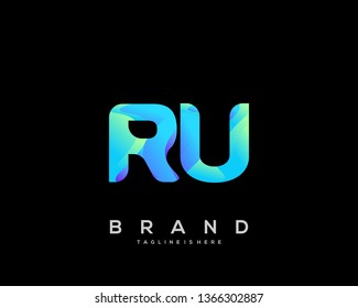 Initial letter RU logo with colorful background, letter combination logo design for creative industry, web, business and company. - Vector