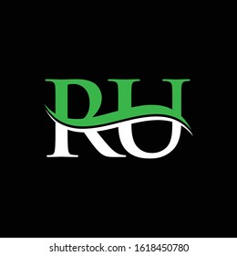 Initial Letter RU Logo Design Vector Template. RU Letter Logo White, Green With Black Background