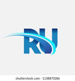 initial letter RU logotype company name colored blue and swoosh design. vector logo for business and company identity.
