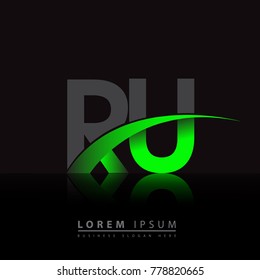 initial letter RU logotype company name colored green and black swoosh design. vector logo for business and company identity.
