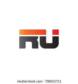 Initial letter RU, straight linked line bold logo, gradient fire red black colors