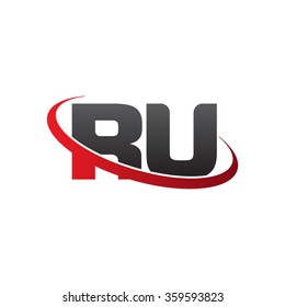 initial letter RU swoosh ring company logo red black