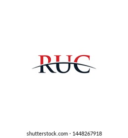 Initial letter RUC, overlapping movement swoosh horizon logo company design inspiration in red and dark blue color vector