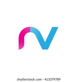 initial letter rv linked round lowercase logo pink blue