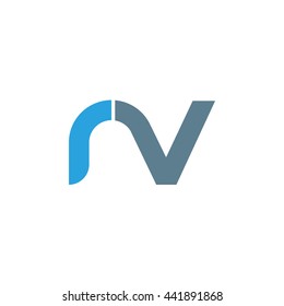 initial letter rv linked round lowercase logo blue