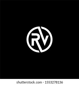 Initial letter RV logo template with modern circle line art symbol in flat design monogram illustration