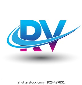 initial letter RV logotype company name colored blue and magenta swoosh design. vector logo for business and company identity.
