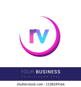 initial letter RV logotype company name, coloreful and swoosh design. vector logo for business and company identity.