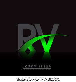 initial letter RV logotype company name colored green and black swoosh design. vector logo for business and company identity.
