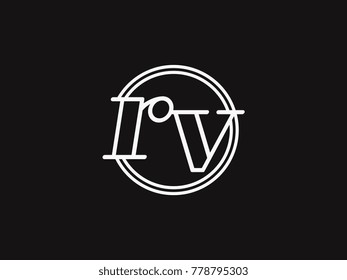 Initial letter rv lowercase outline inside the circle logo template white on black background