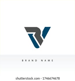 Initial letter RV VR minimalist art logo, gold color on black background. - Vector