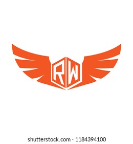 Initial Letter RW Logo Design with Wings