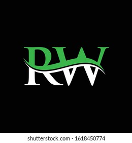 Initial Letter RW Logo Design Vector Template. RW Letter Logo White, Green With Black Background