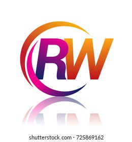 initial letter RW logotype company name orange and magenta color on circle and swoosh design. vector logo for business and company identity.