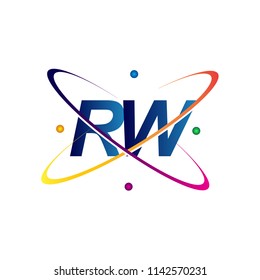 initial letter RW logotype science icon colored blue, red, green and yellow swoosh design. vector logo for business and company identity.
