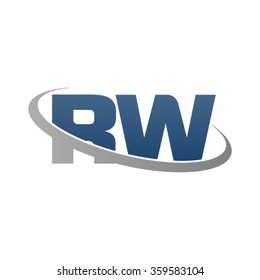 initial letter RW swoosh ring company logo blue gray