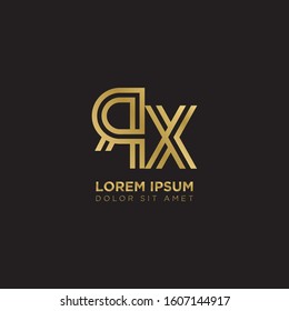 Initial Letter RX linked uppercase overlap modern gold logo vector design template. Suitable for business, consulting group company.