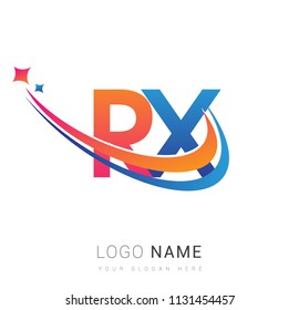 initial letter RX logotype company name colored orange, red and blue swoosh star design. vector logo for business and company identity.