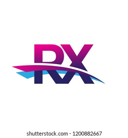 initial letter RX logotype company name colored blue and magenta swoosh design. vector logo for business and company
