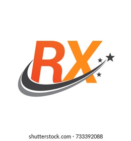 initial letter RX logotype company name colored orange and grey swoosh star design. vector logo for business and company identity.