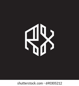 Initial letter RX, minimalist line art monogram hexagon shape logo, white color on black background