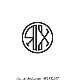 Initial letter RX, minimalist line art monogram circle logo, black color