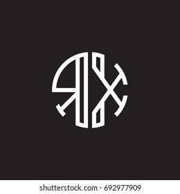 Initial letter RX, minimalist line art monogram circle shape logo, white color on black background