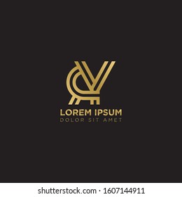Initial Letter RY linked uppercase overlap modern gold logo vector design template. Suitable for business, consulting group company.