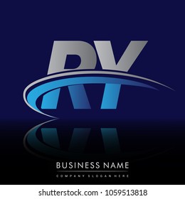 initial letter RY logotype company name colored blue and grey swoosh design. vector logo for business and company identity.