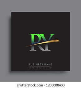 initial letter RY logotype company name colored green and gold swoosh design. vector logo for business and company