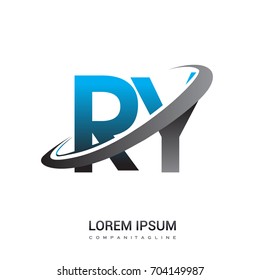 initial letter RY logotype company name colored blue and grey swoosh design. logo design for business and company identity.