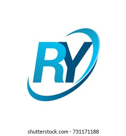 initial letter RY logotype company name colored blue swoosh design concept. vector logo for business and company identity.